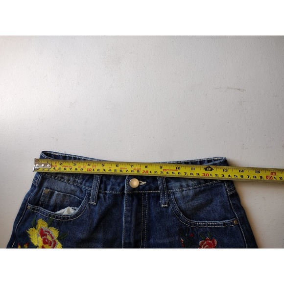 Blu Pepper Vintage‎ Embroidered Denim Shorts Floral High Waisted Blue S - Picture 5 of 6
